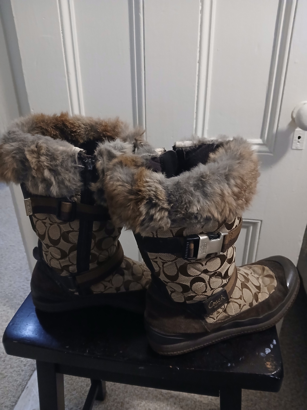Coach Brown Signature Logo Fur-Trim Winter Boots- AS IS* - Picture 3 of 7